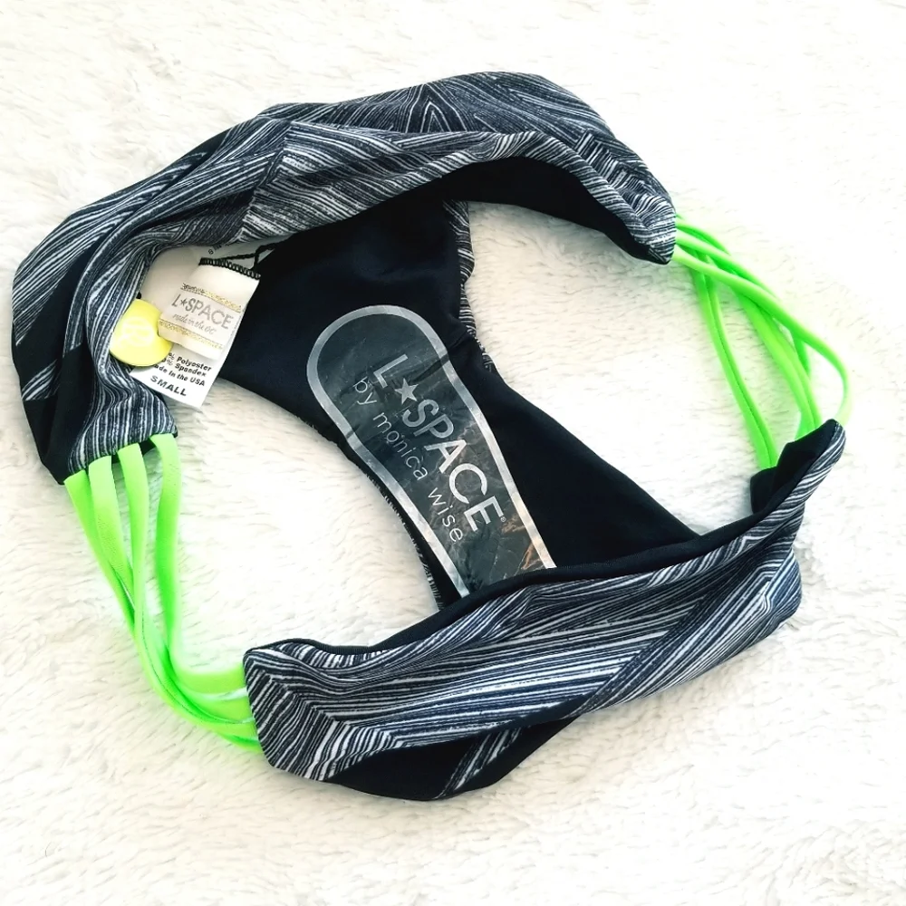 L*Space Low Down Neon Reversible Strappy Bikini Bottom NWT